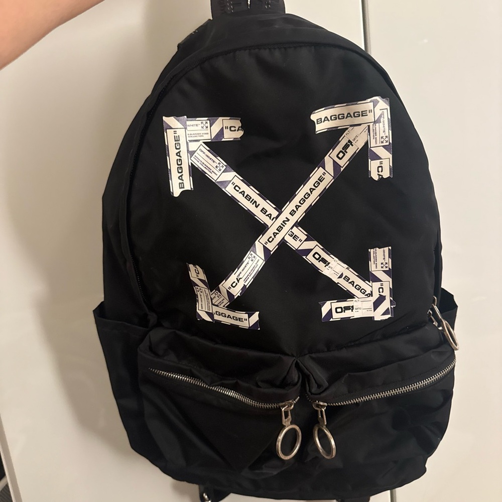 Off-White Black Backpack with White Graphic Tape X